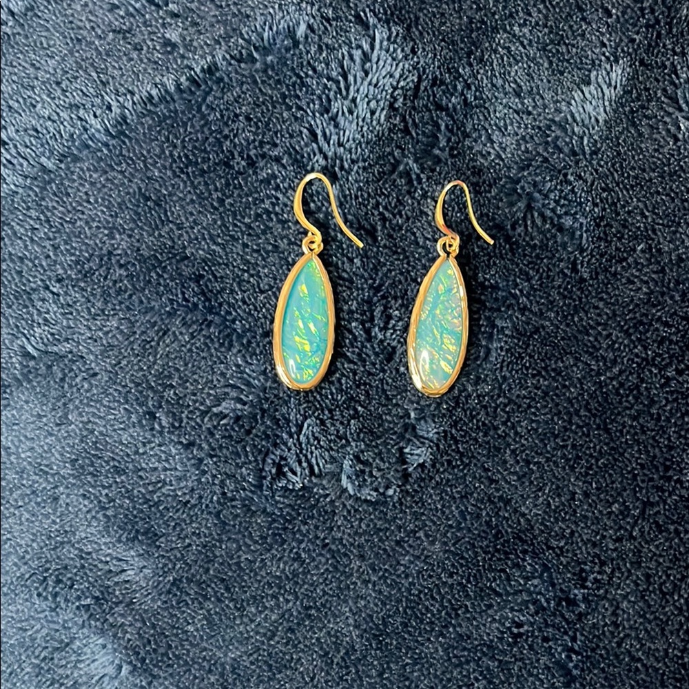 Mint Green Teardrop Earrings with Gold Accents